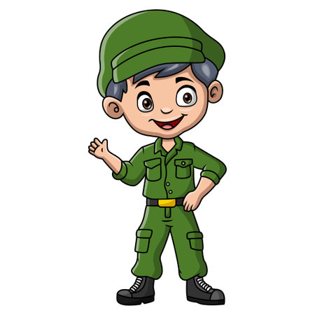 Boy cartoon wearing costume armyのイラスト素材
