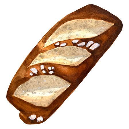 This set of high quality hand painted watercolor elements: Brioche, Tarts, Croissants, Bretzel, Bread.の写真素材