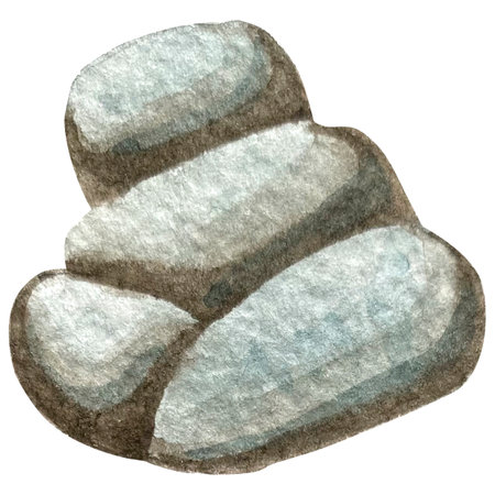 Watercolor illustration of a pile of stones isolated on white background.の写真素材