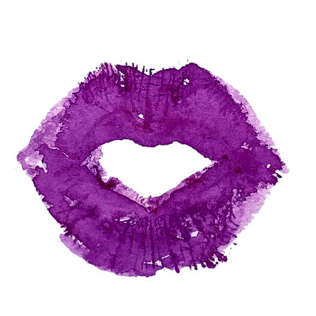 Purple lips on a white background. watercolor texture. Illustration.の写真素材