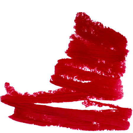 Trail painted with red lipstick on a white background, lipstick texture. Smears lipstick set, isolated on white background. Beauty and cosmetics colorful collection, brush stroke Tの写真素材