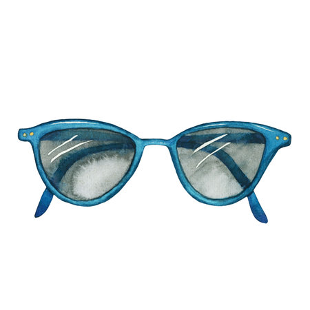 Watercolor blue summer sunglasses isolated on whiteの写真素材