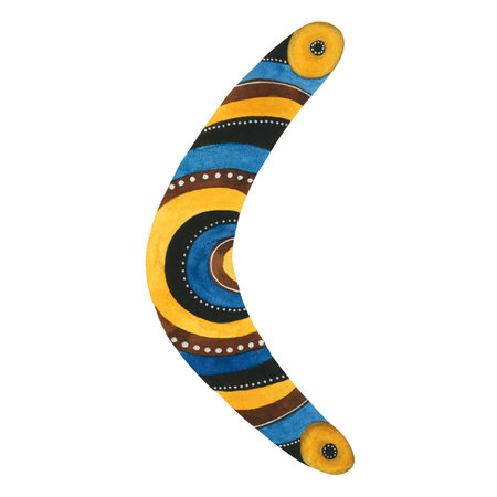 Australian native boomerang watercolor illustration isolated on whiteの写真素材