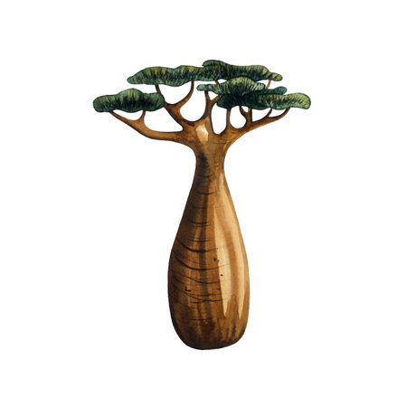Baobab bottle tree watercolour hand drawn isolated on whiteの写真素材