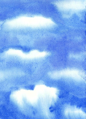Watercolor sky vertical background. Hand drawn aquarelle illustration. Abstract hand paint square stain backdrop for card design, banner decoration, coverの写真素材