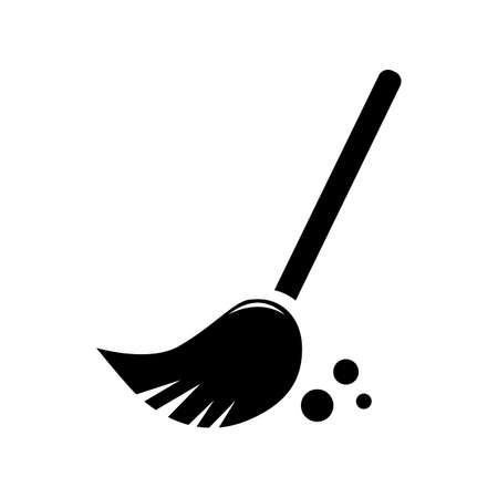 Sweeping broom. Vector icon for presentation, training, marketing, design, web. Can be used for creative template, , sign, craft. Isolated on white background. Vector black silhouette.のイラスト素材