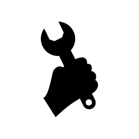 hand holding a wrench icon. Vector illustrationのイラスト素材