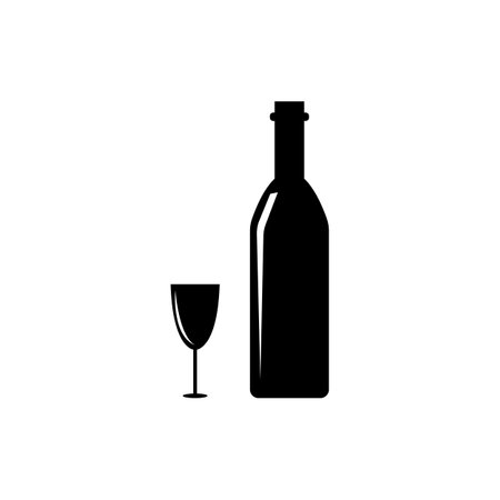 Wine bottle with wine glass icon isolated on white background. Vector illustration.のイラスト素材