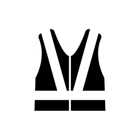 Safety vest, industrial waistcoat with reflective strips, black icon vector illustrationのイラスト素材