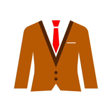 Flat suit and tie icon for web. Simple gentlemen silhouette isolated on white background. Brown office costume. Boss well looking fashion in work style.のイラスト素材