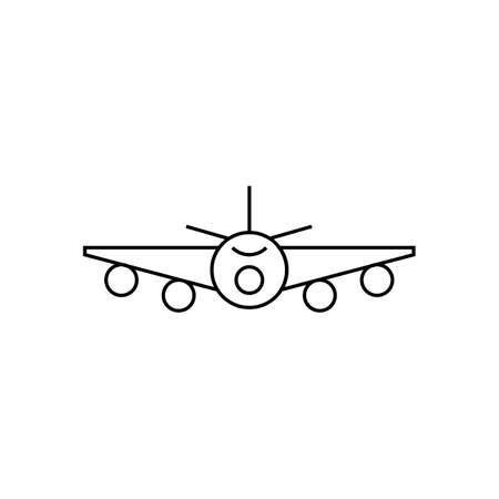 Black outline isolated airplane on white background. Line front view of aeroplane.のイラスト素材