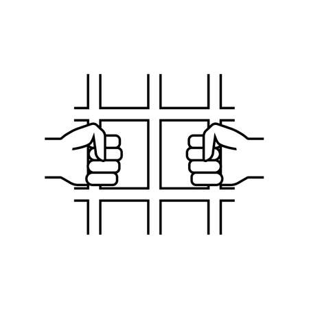 Jail icon in thin outline style. Law guilty criminal behind barsのイラスト素材