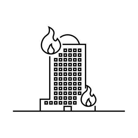 burning house icon. fire in building icon thin line design, vector isolated on white backgroundのイラスト素材