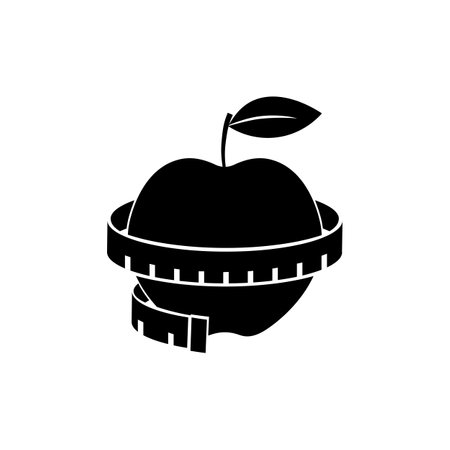 Apple with measure tape icon. White background with shadow design. Vector illustration.のイラスト素材