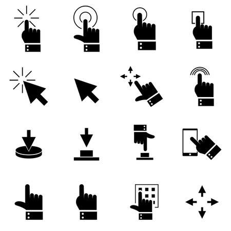 Click Set of Buttons related Vector Icons. Contains such Icons as Cursor, Mouse, Hand, Index Finger, Arrow and more.のイラスト素材
