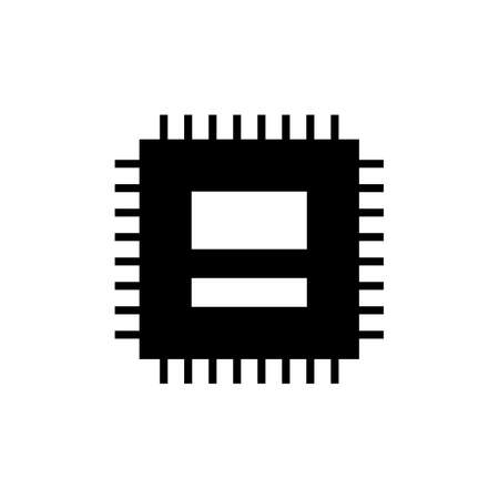 Microchip line icon. CPU, Central processing unit, computer processor, chip symbol in circle. Abstract technology logo. Simple round icon isolated on black background. Creative modern vector logoのイラスト素材