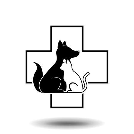 Veterinary cross with dog and cat inside.のイラスト素材