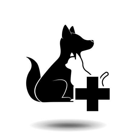 Dogs and cats and pet veterinary care logo icon on white background.のイラスト素材