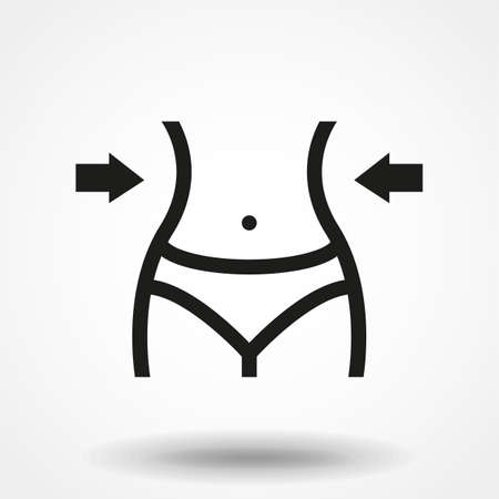 Weight loss icon, fitness and sport, slim body with measuring tape sign vector graphics, a linear pattern on a white background, eps 10.のイラスト素材