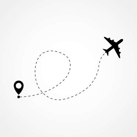 Airplane fligth route or air plane destination line path vector iconのイラスト素材
