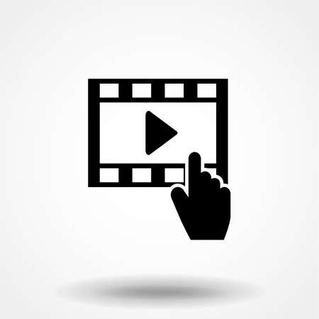 Online video icon - vector hand touch on video player sign or logo elementのイラスト素材