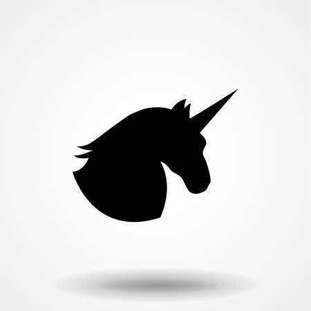 Unicorn black silhouette. Vector illustration drawing, isolated. Black shape of unicorn's head. Graphic icon, logo.のイラスト素材