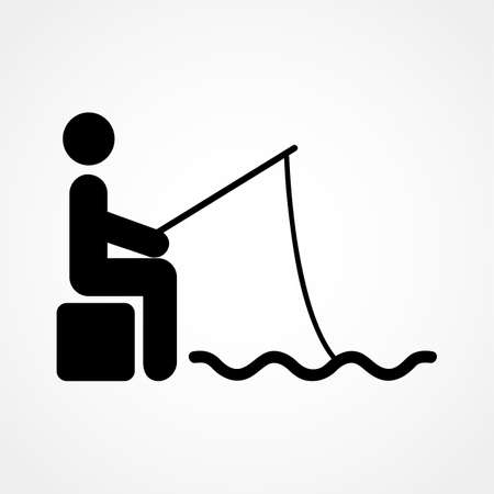 Vector / illustration of a man that is fishing in the water. Flat in black on white background. EPS 10のイラスト素材