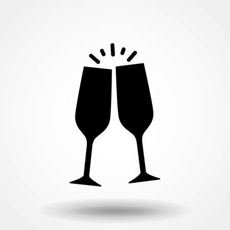 vector illustration of champagne glasses silhouettes isolated on white backgroundのイラスト素材