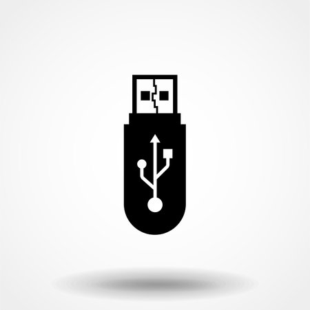 USB flash drive icon. Black icon isolated on white background. Simple icon. Web site page and mobile app design vector element.のイラスト素材