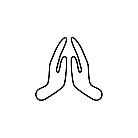 thin line prayer hands or applause. concept of clapping arms like command work and good evaluation or cool assessment. contour flat style minimal logotype. art design isolated on whiteのイラスト素材