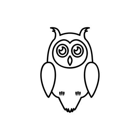 Vector owl. Cute owl cartoon character made in line art style. Black simple vector icon. Symbol, logo illustration. Pixel perfectのイラスト素材