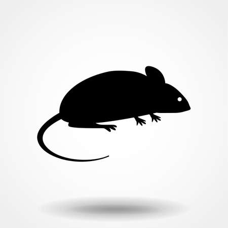 The black silhouette of a rat or mouse is sitting with a tail, paws and ears on a white backgroundのイラスト素材