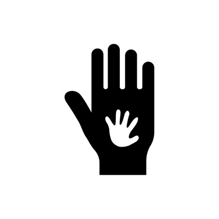 Black color big hand and white small hand vector concept. Help symbol hands vector support emblem. Education, health care, medical, design element.のイラスト素材