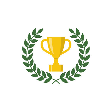 Vector cup and laurel sign, icon, pictogram isolated in a white backgroundのイラスト素材