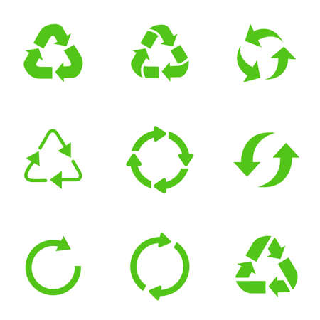 recycling symbol of ecologically pure funds, set of arrows, green vector collection vector image.のイラスト素材