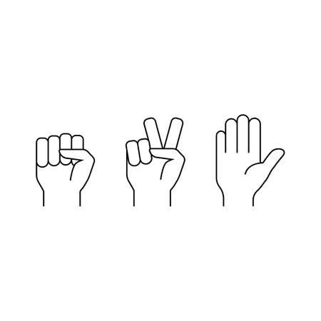 Rock, paper, scissors, vector illustration. Outline symbol collection.のイラスト素材