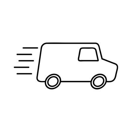 Fast delivery icon silhouette shipping truck isolated on white background vector illustration. Van symbol.のイラスト素材