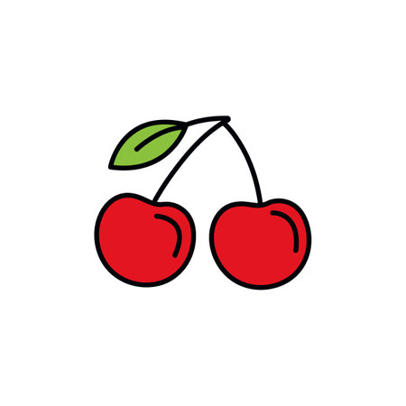 cherry icon, vector fruit illustration, sweet cherries, fresh healthy cherriesのイラスト素材