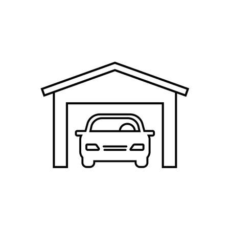 Car In Garage Flat Icon On White Backgroundのイラスト素材
