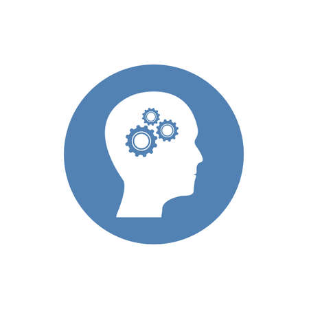 Gear in head icon vector, solid illustration, pictogram isolated on whiteのイラスト素材