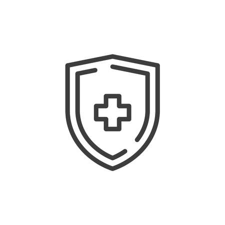 Shield with medical symbol icon on white backgroundのイラスト素材