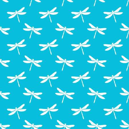Blue seamless pattern with dragonfliesのイラスト素材