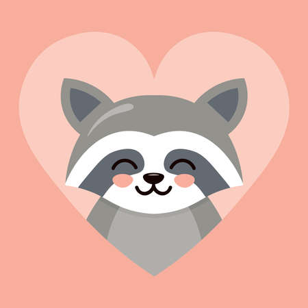 Blushing raccoon in a pink heartのイラスト素材