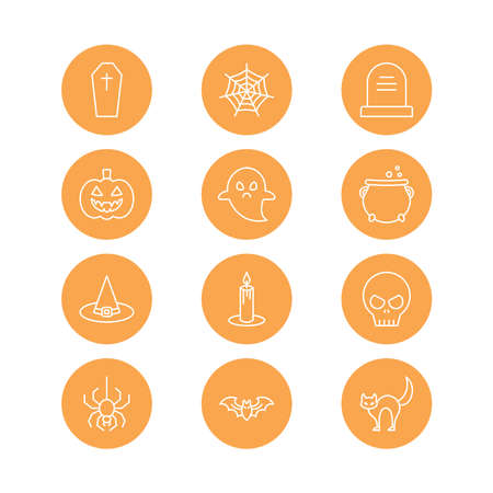 Halloween icons set on white backgroundのイラスト素材