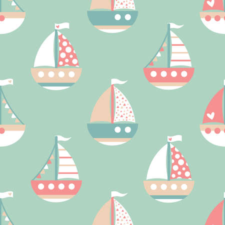 Pastel seamless pattern with sailboatsのイラスト素材