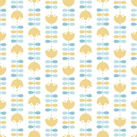 Seamless pattern with beige tulips and blue leavesのイラスト素材