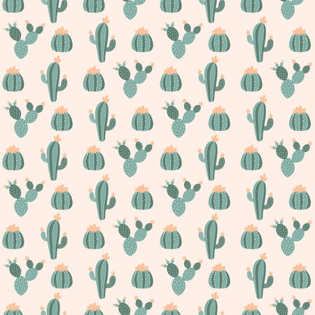 Pink seamless pattern with blooming cacti