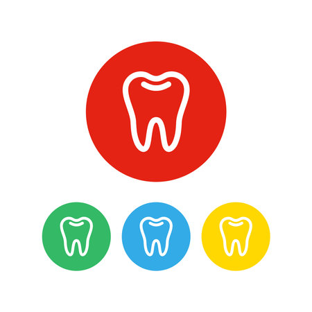 Set of 4 tooth icons with colorful circles and white background.のイラスト素材