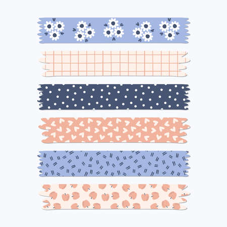 Set of 6 washi tape stickers. Blue and pink planner stickers.のイラスト素材