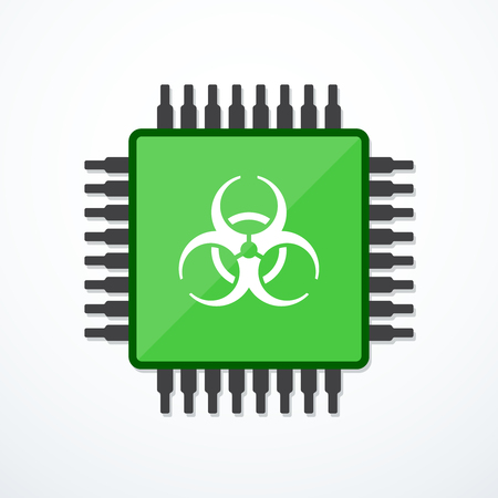 Vector CPU with virus icon. Central processing unit icon. Computer security icon.のイラスト素材